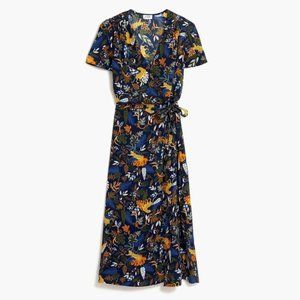 J. Crew Twill Wrap Midi Dress/Jungle Cats Navy 6